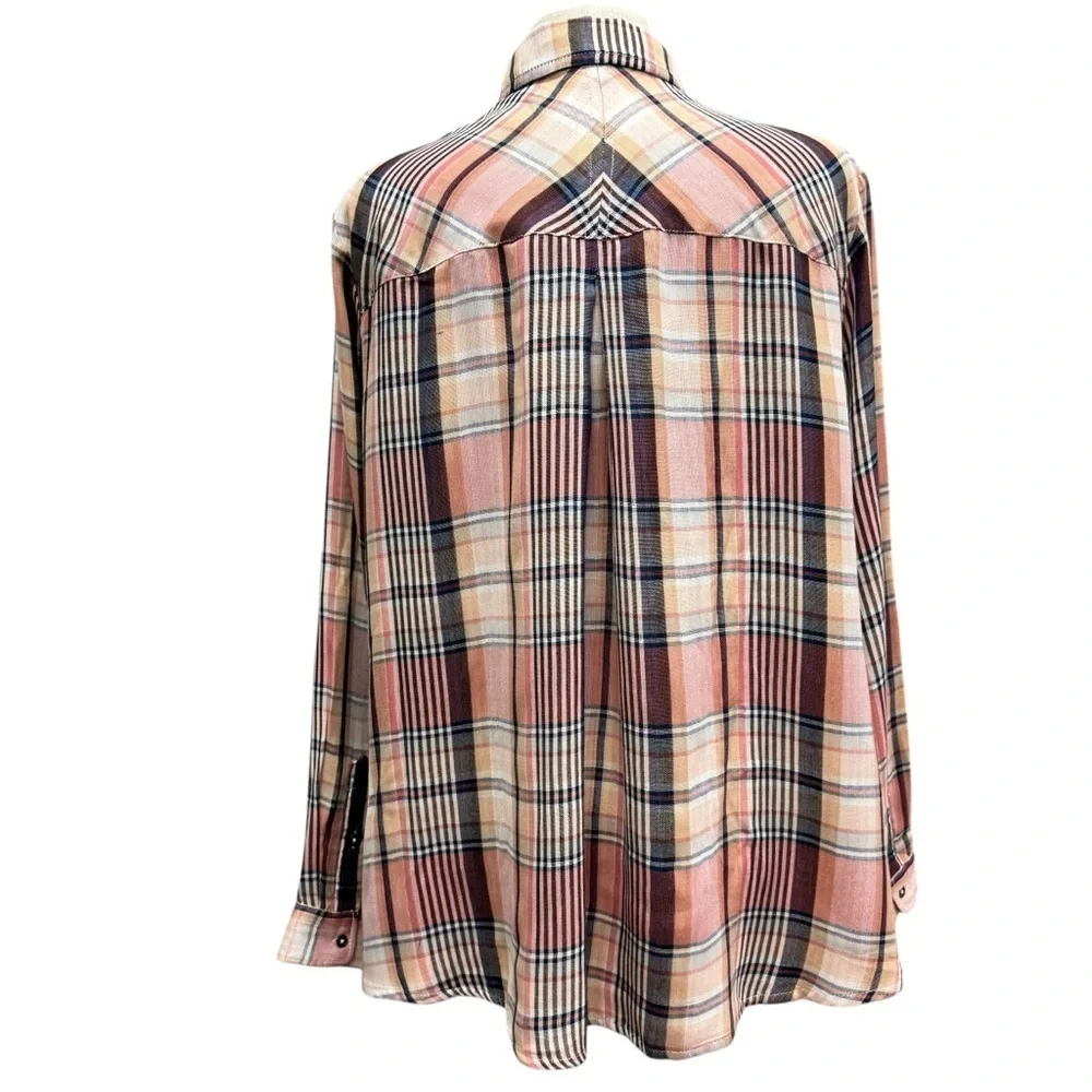 Lucky Brand Cloud Plaid Button Up Shirt Boyfriend Women's 3X Pink Double Fabric - Picture 2 of 13